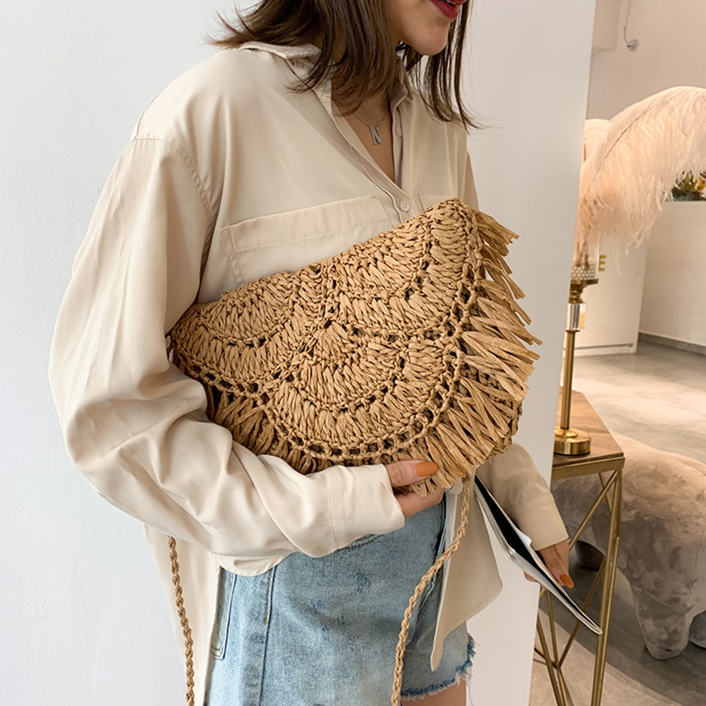 2023 Summer Straw Bags For Women Handmade Tassel Beach Bags Raffia Rattan Woven Handbags Female Vacation Crossbody Bags Clutch