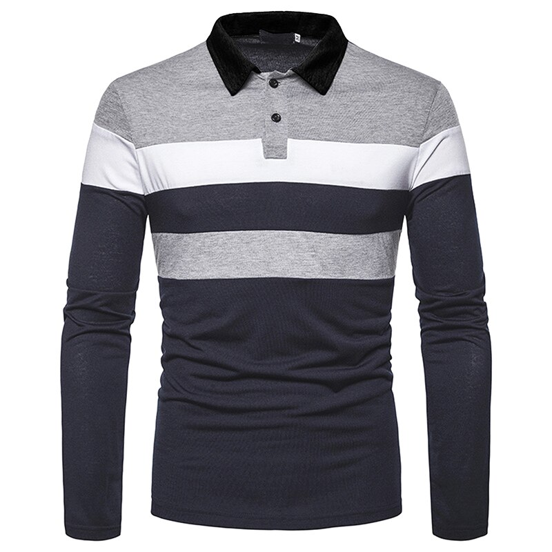 New Fashion Men Polo Shirts Zipper Closure Patchwork Turn-down Collar Long Sleeve Pullover Sweatshirt S-3XL