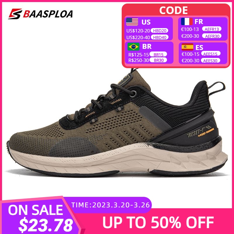 2023 Baasploa Men Running Shoes Lightweight Sport Shoes Mesh Breathable Casual Sneakers Non-Slip Outdoor for Men New Arrival