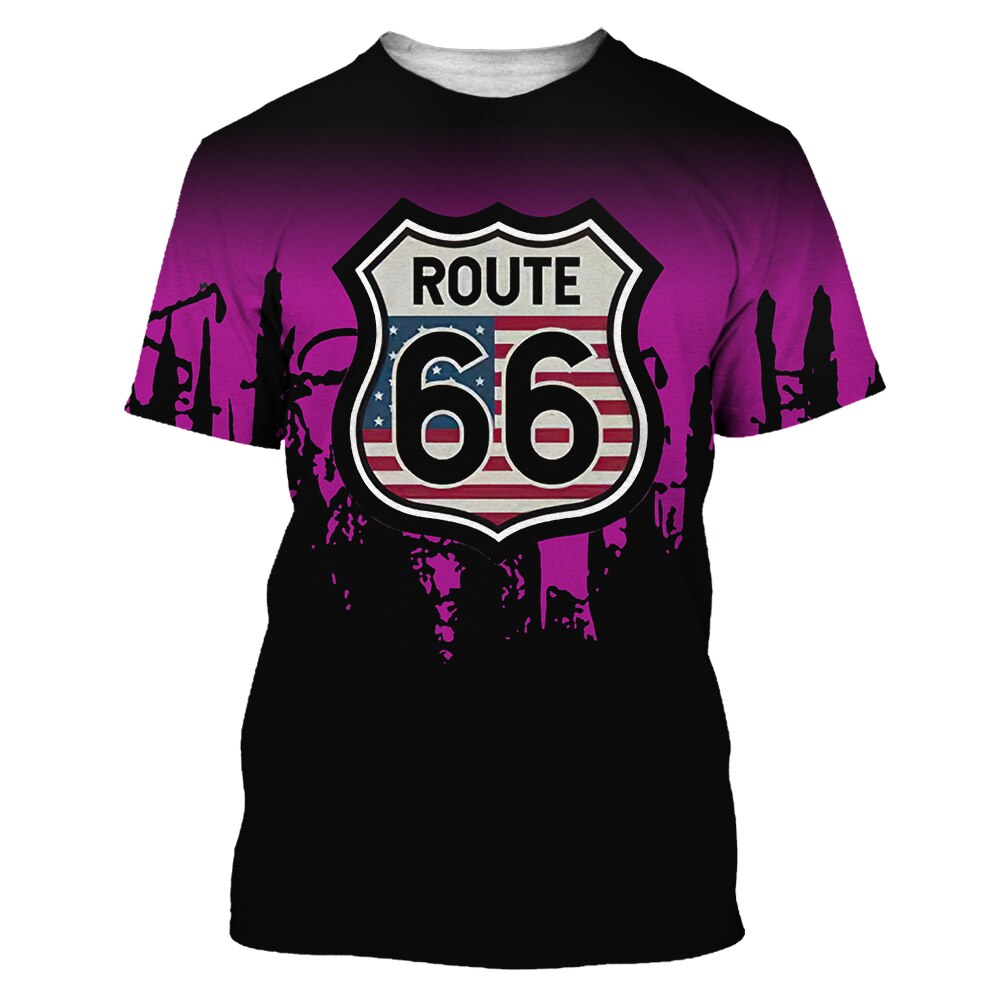 Vintage Men's T-shirt Oversized Loose Short Sleeve Fashion O-neck Route 66 3d Hd Printed Street Comfortable Quick Dry Clothing