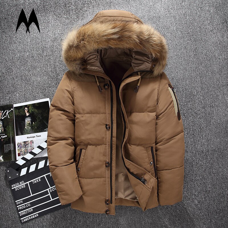 Casual Down Jacket Mens Thick Fur Collar Parka Coat 2023 New Winter Fleece Down Coats Men Outdoor Warm Parkas Fashion Clothing