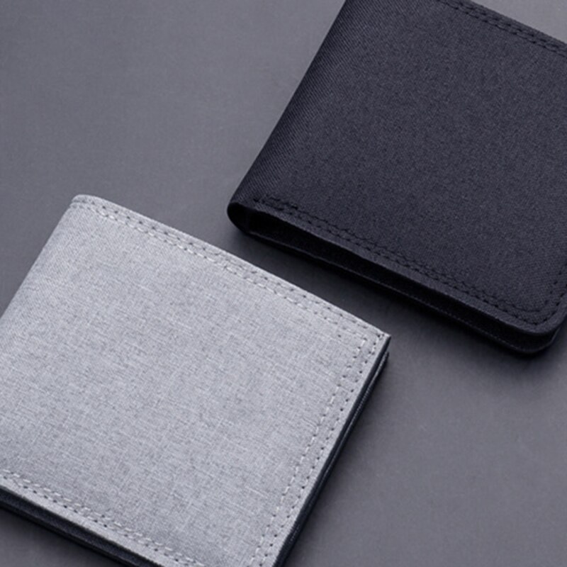Men's Short Horizontal Square Canvas Solid Color Buckle Wallet Denim New Unmarked Sewing Thread Ultra Thin Card Holder