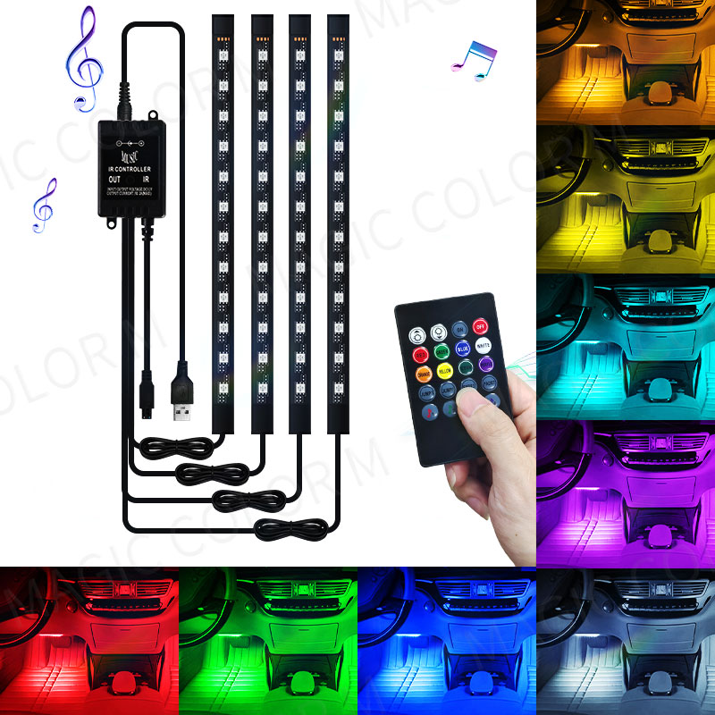 Led Car Foot Ambient Light 48/72 RGB Automotive Interior Decorative Atmosphere Lamp Backlight Strip USB Wireless Remote Control