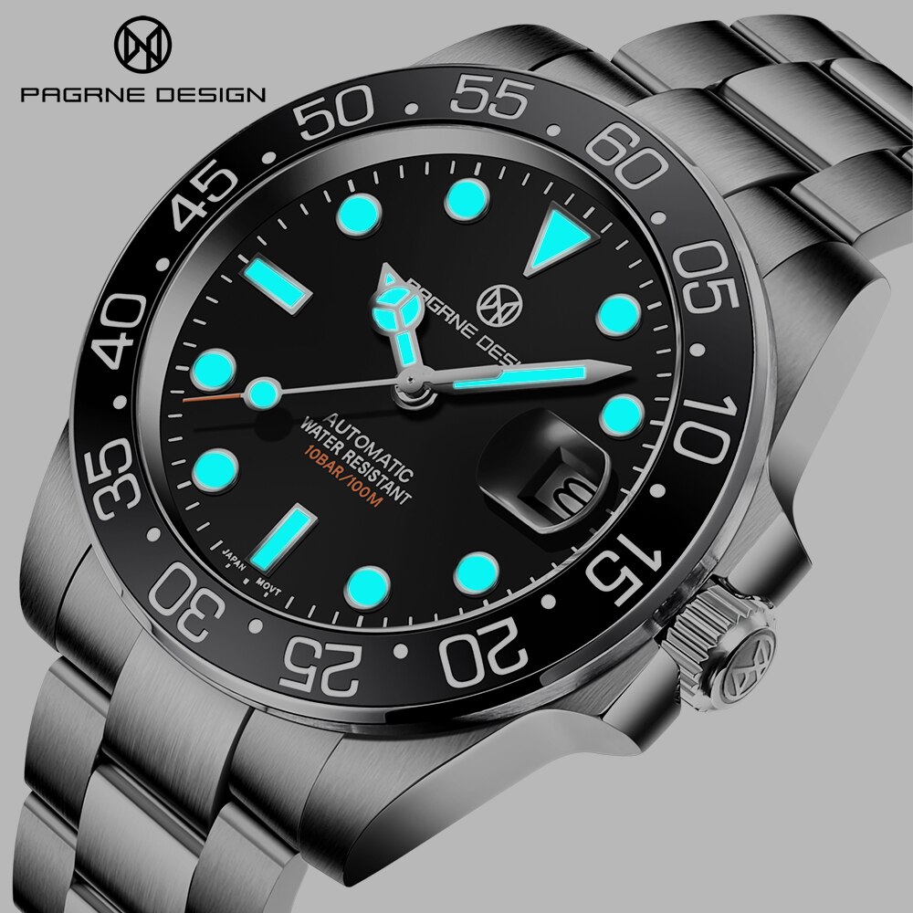 PAGRNE DESIGN 2022 New Men's Automatic Mechanical Watch Stainless Steel Waterproof 200M Sapphire Glass Business Reloj Hombre