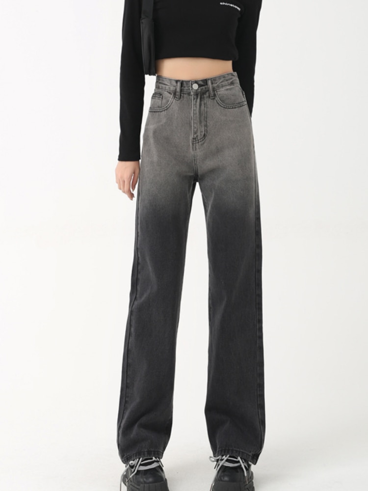 WeiYao Gradient Slim Women's Jeans High Waisted Straight Leg Denim Trousers 2023 Korean Fashion Streetwear y2k Pants Joggers