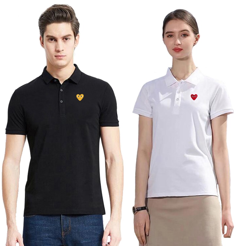 Men Women POLO Shirt Summer Cotton Heart Eyes Embroidered Lapel Buttons Short-sleeved Pullovers Solid POLO Shirts