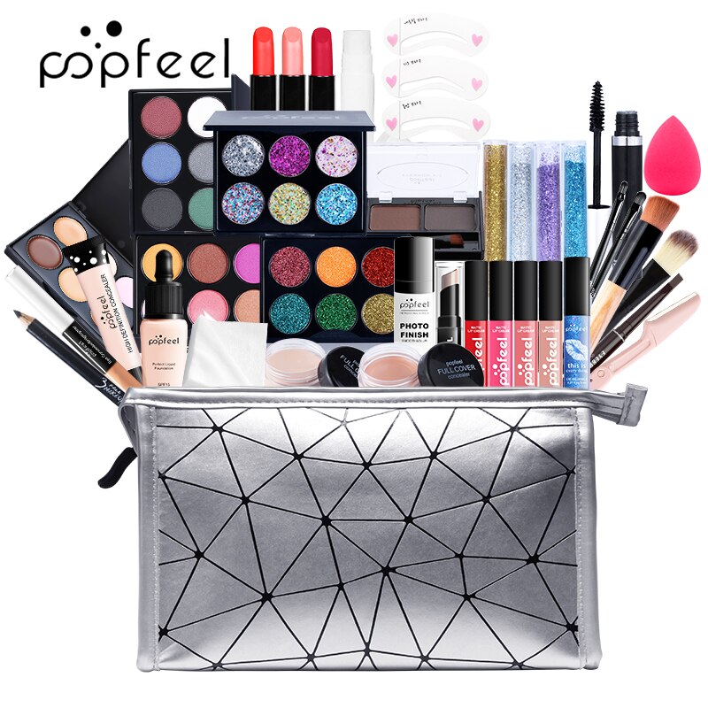 Sdattor POPFEEL Full Set Cosmetics 19/20/35 Pcs Make-up Set Eye Makeup Base Makeup Lip Makeup All-in-one Professional Cosmetic B