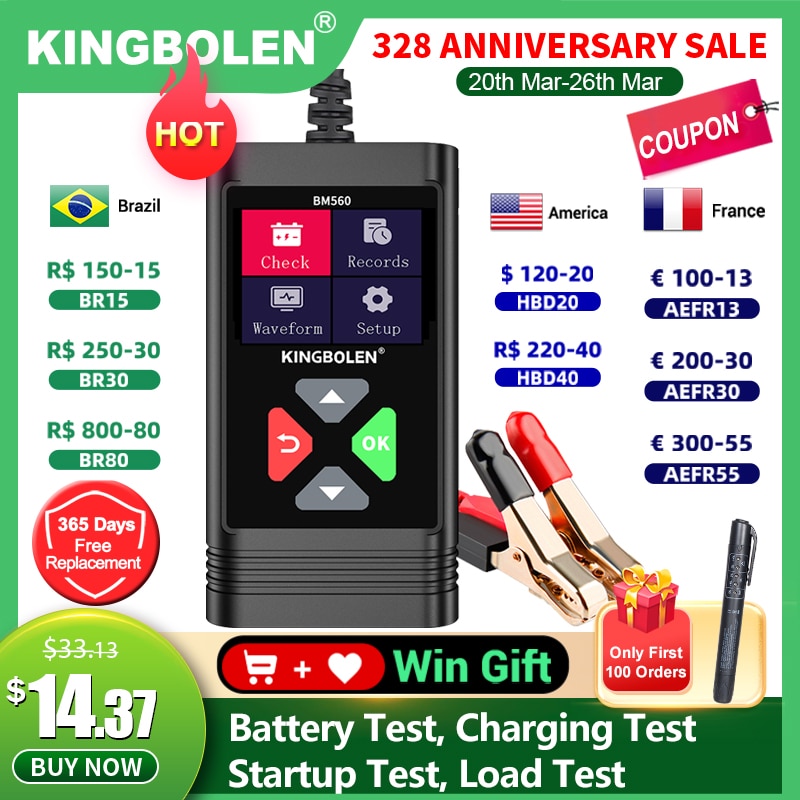 KINGBOLEN BM560 BM550 Car Battery Tester 24V 6V 12V Detect Auto Battery Analyzer 100-2000 CCA Battery Waveform Car Battery Tool