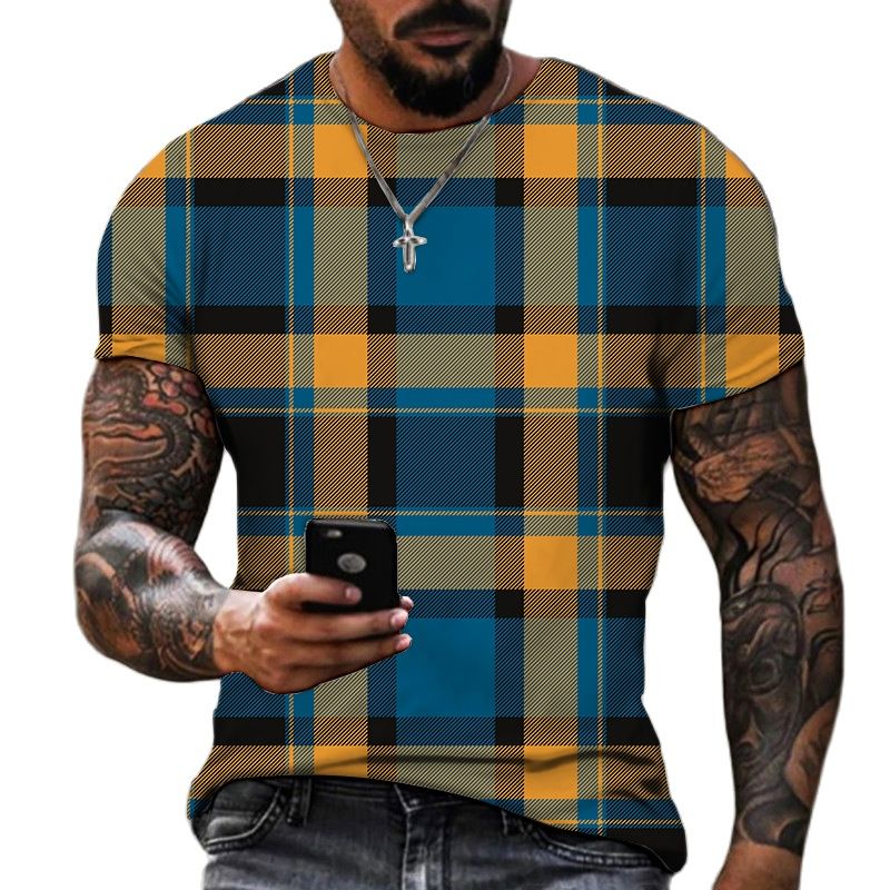 Hip Hop Summer Men's T-shirt Cool Plaid Striped Pattern Casual Oversized Fashion 3D Printing Style Harajuku O-neck Short Sleeve