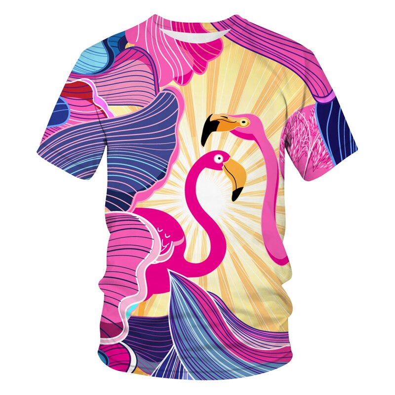 Summer Creative Men's T-shirt Animal Flamingo HD 3D Printed Casual Trend T-shirt Short Sleeve O-neck Loose Large Size Shirt