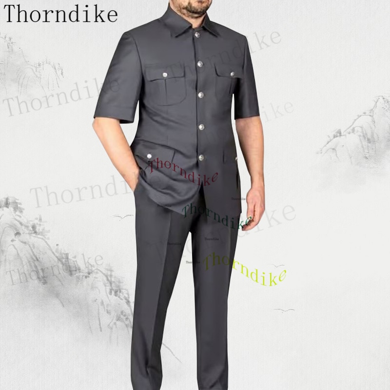 Thorndike Tailor-Made Men Suit 2 Pieces Classic Dark Grey Wedding Suit for Men 2023 Slim Fit Groom Tuxedos Costume Mariage Homme