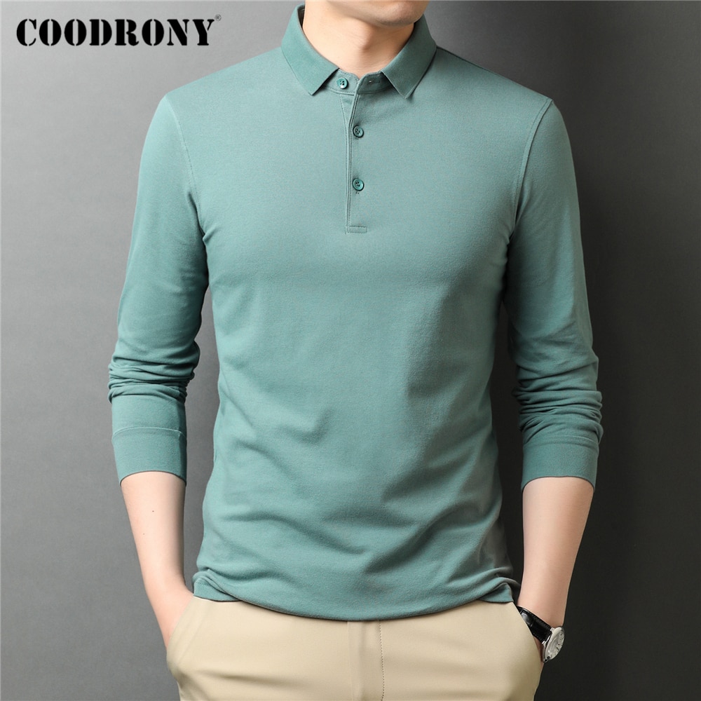 COODRONY Pure Color Long Sleeve Cotton Polo-Shirt Men Brand Clothing Spring Autumn Classic Business Casual T Shirts Homme Z5120