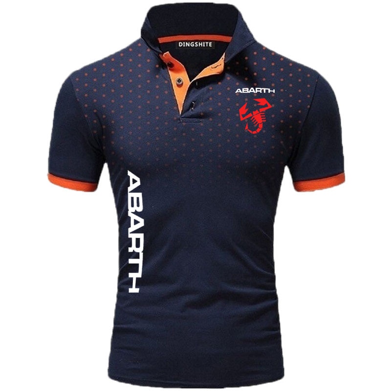 Colorblock Polka Dot Print Business Men's POLO shirt Short Sleeve abarth logo High Quality cotton Breathable Cool Men's Shirt