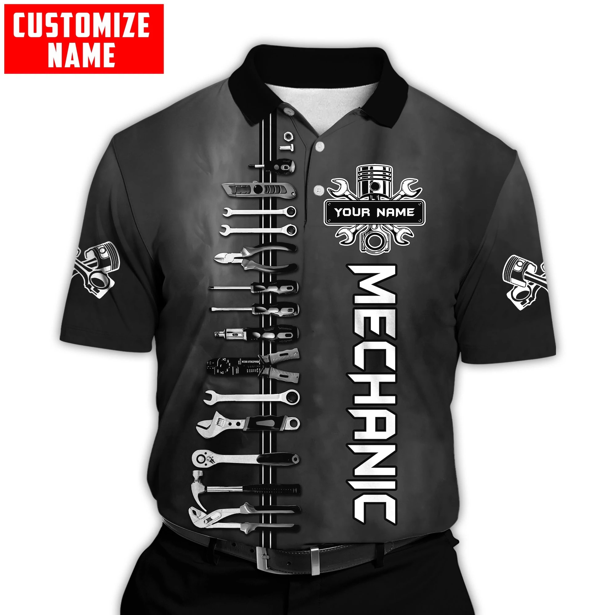 Personalized Name Mechanic 3D All Over Printed Mens Polo Shirt Summer Short Sleeve t-shirt Street Casual POLO shirt tops WK11