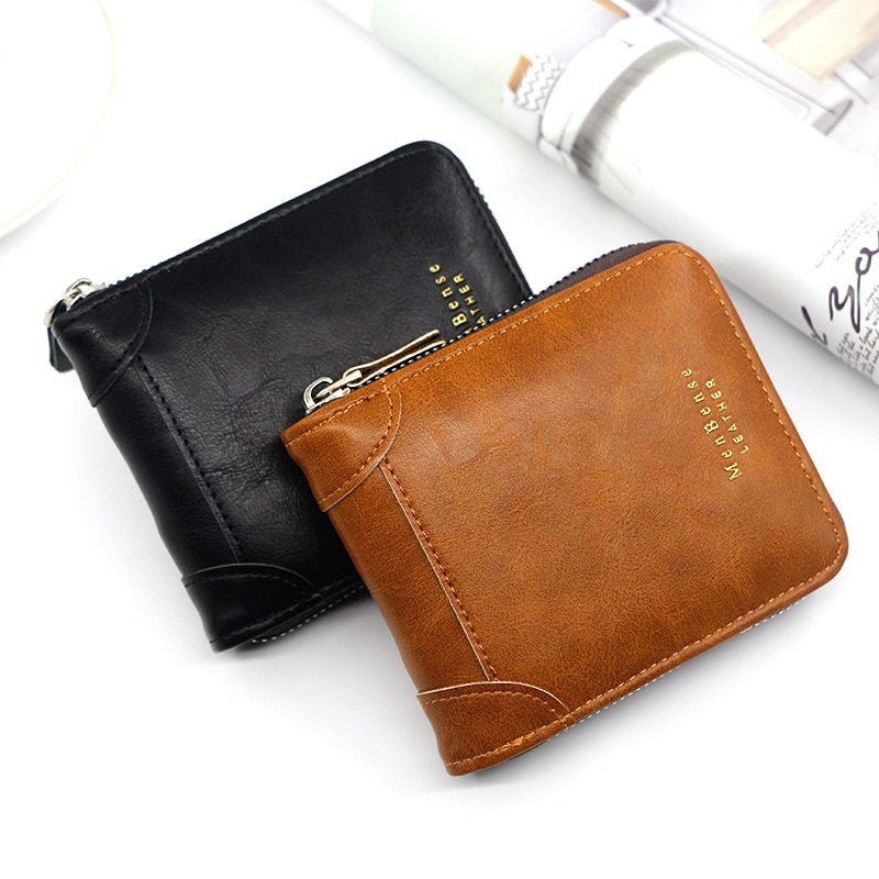 100% Genuine Leather Men Wallets Premium Product Real Cowhide Wallets for Man Short Black Walet Portefeuille Homme Solid
